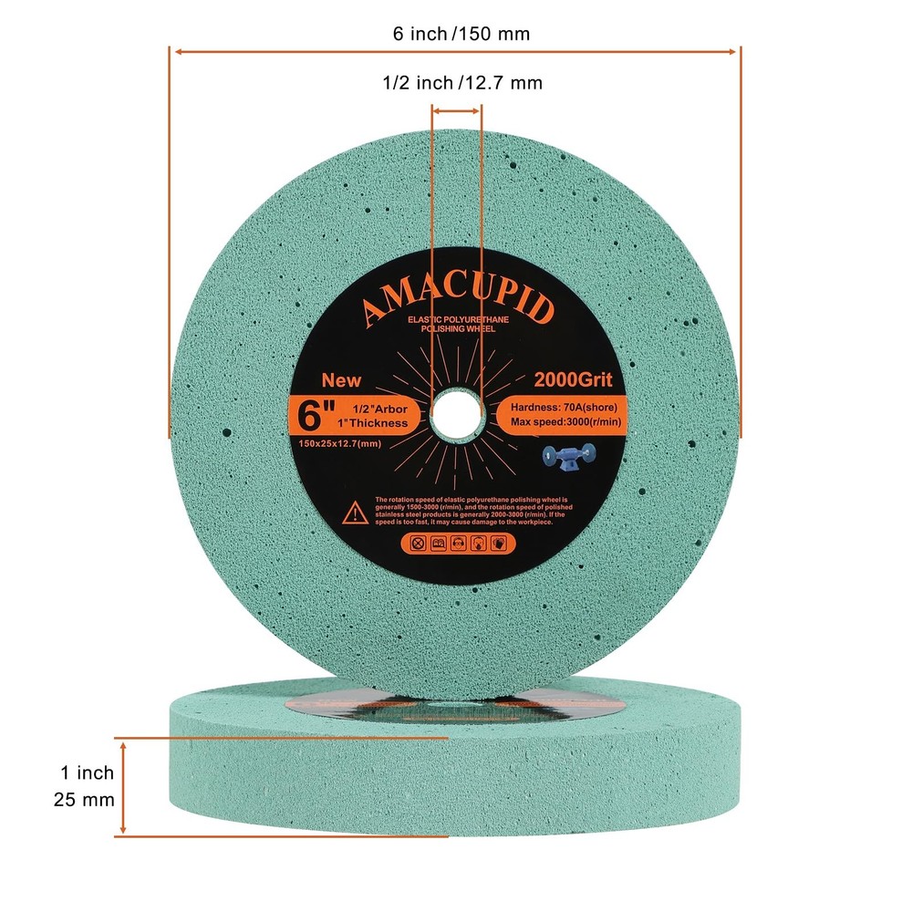 Elastic Polyurethane Buffing Wheels 6 Inch 2000 Grit. for Bench Grinding Whee...