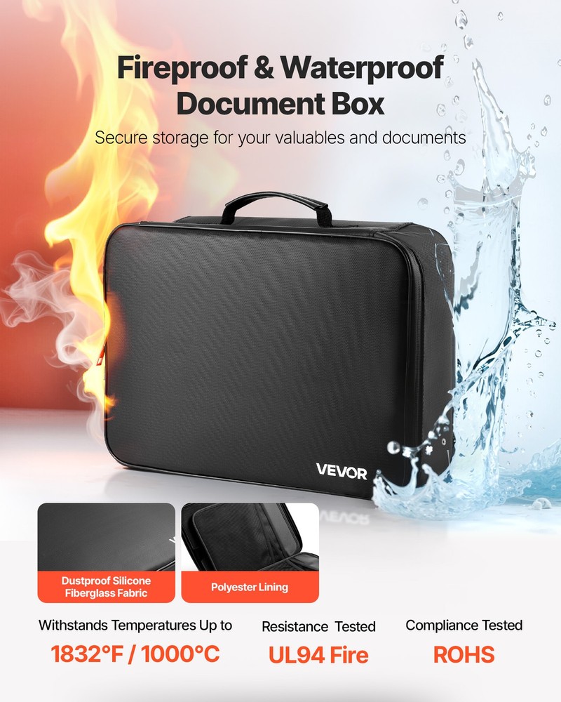 VEVOR Fireproof Document Box 1832 ℉ Fireproof Multi-Layer File Box with Lock