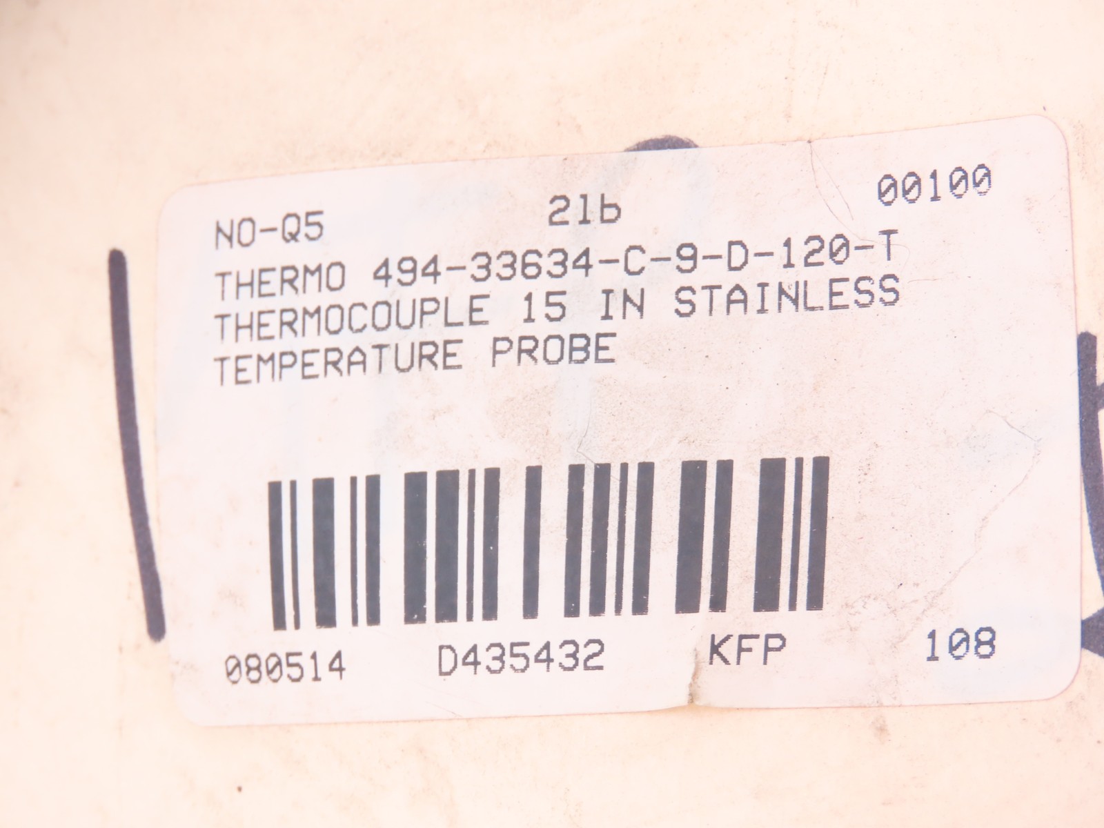 494-33634-C-9-D-120-T Thermocouple Temperature Sensor 15"Probe Stainless