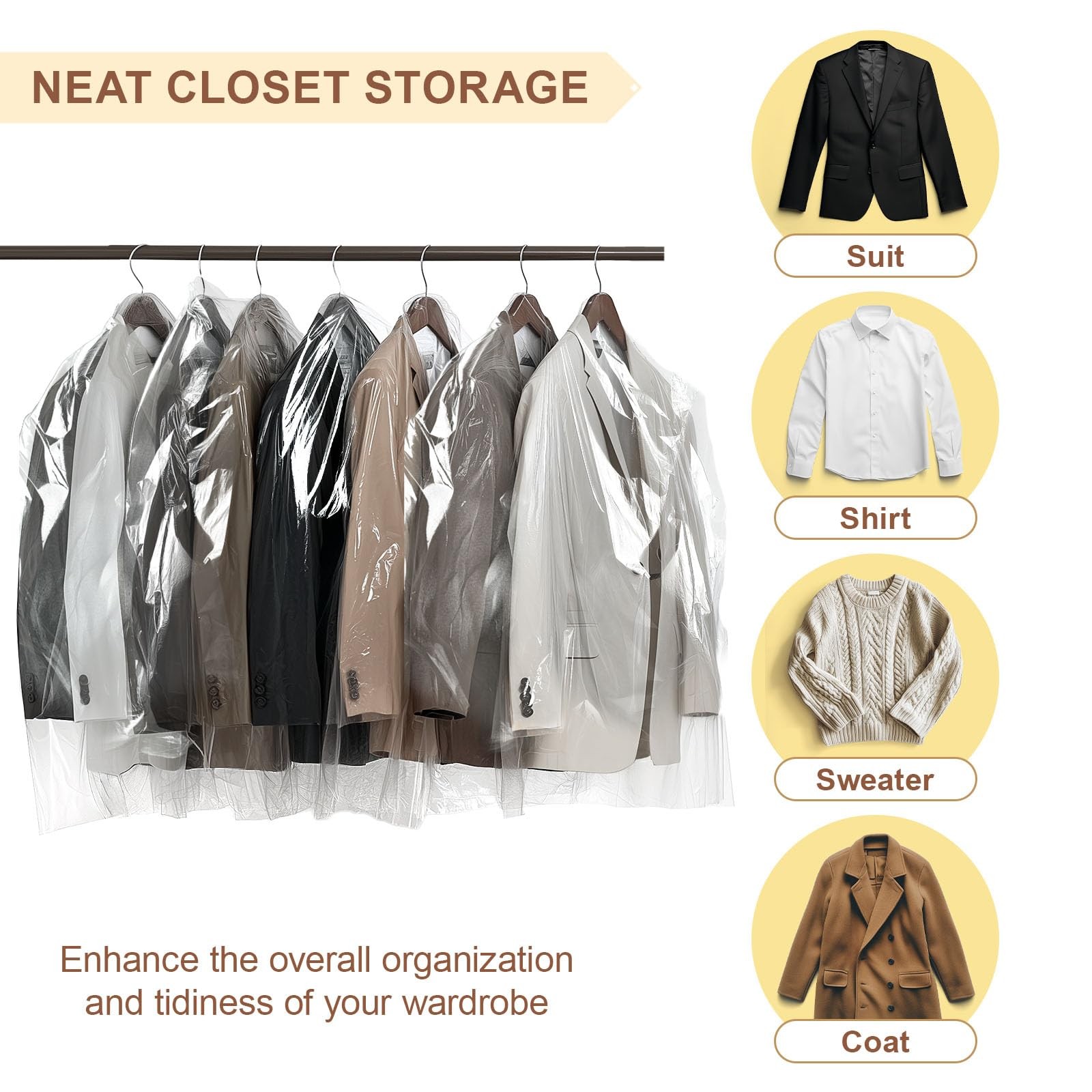 40 Pcs Dry Cleaner Clothes Covers Plastic Clear Garment Bags for Clothes 60X90Cm