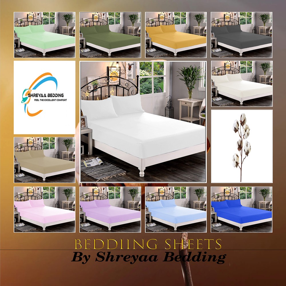 Hotel Deep Pocket Bed Sheets Fitted Sheet+2 Pillow Case King All Solid