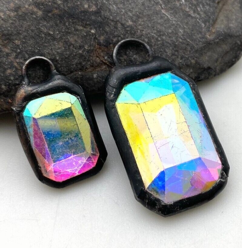 Rectangular Aurora Borealis Rhinestone Soldered Pendant (SGP82)