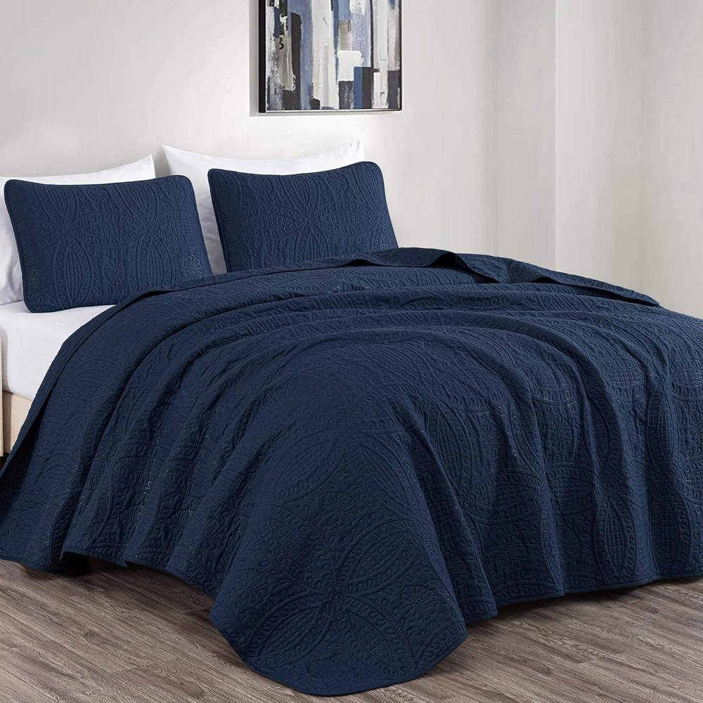 3-Pc Oversized Bedspread Coverlet Set Queen Bedding  100% Microfiber Polyester