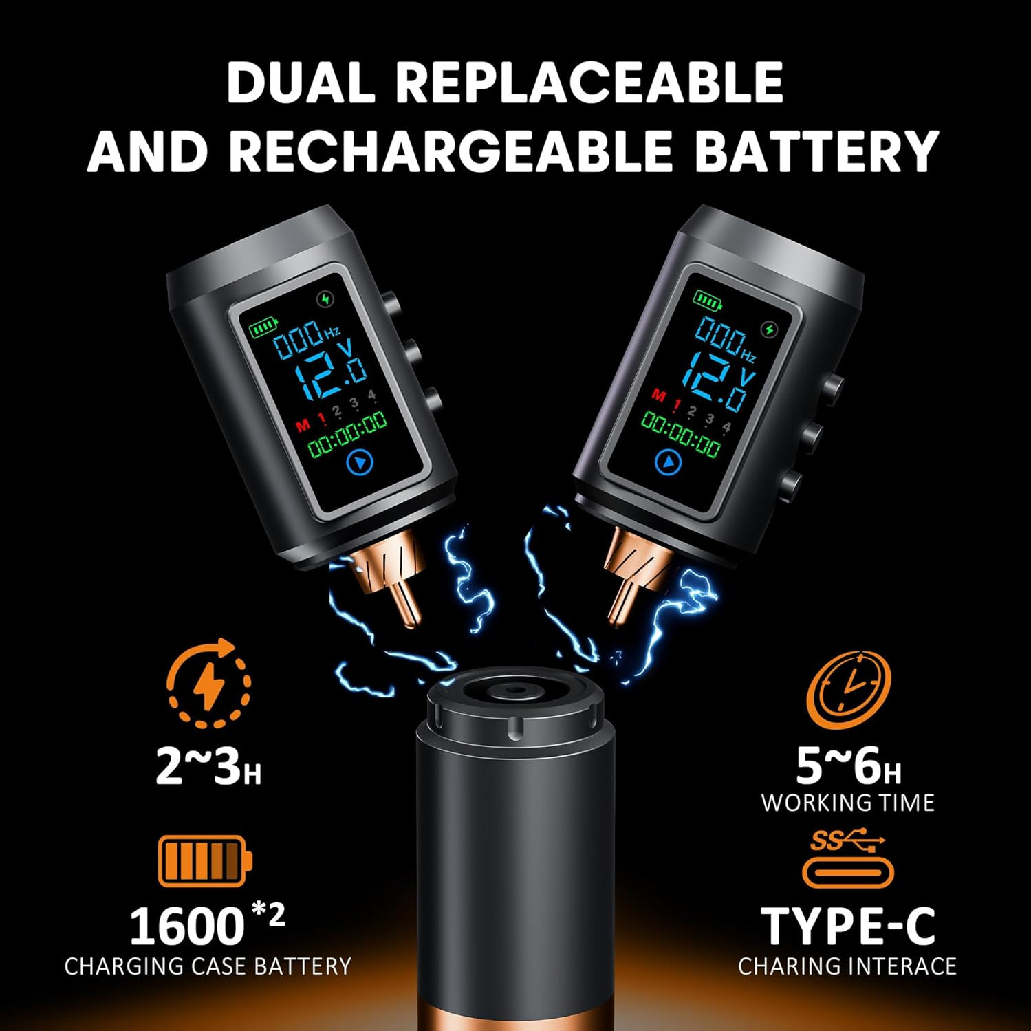 Tattoo Kit Wireless Tattoo Machine Pen Kit with 2Pcs 1600mAh Replaceable