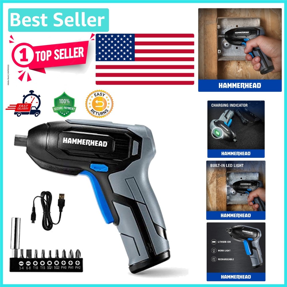 Compact & Lightweight 4V Cordless Screwdriver with Rubber Grip - Versatile Use