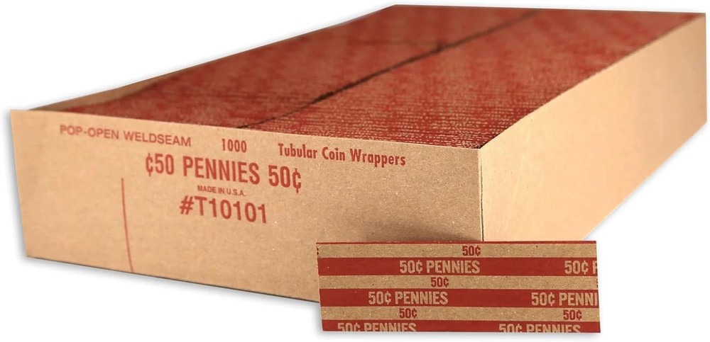 Flat Coin Wrapper Penny Rolls $.50 Cent Red (1000 pcs)