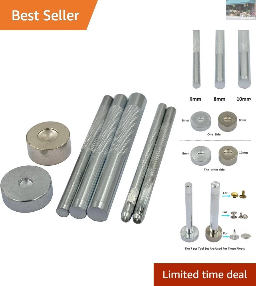 Compact 7-Piece Metal Rivet Setter Tool Set for Precision Crafting Projects