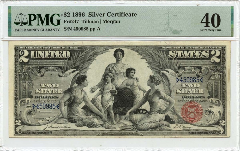 1896 $2 Silver Certificate FR#247 PMG XF40 Educational