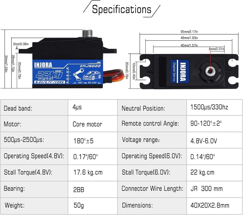 INJS022 22KG Low Profile Digital Servo and 25T Servo