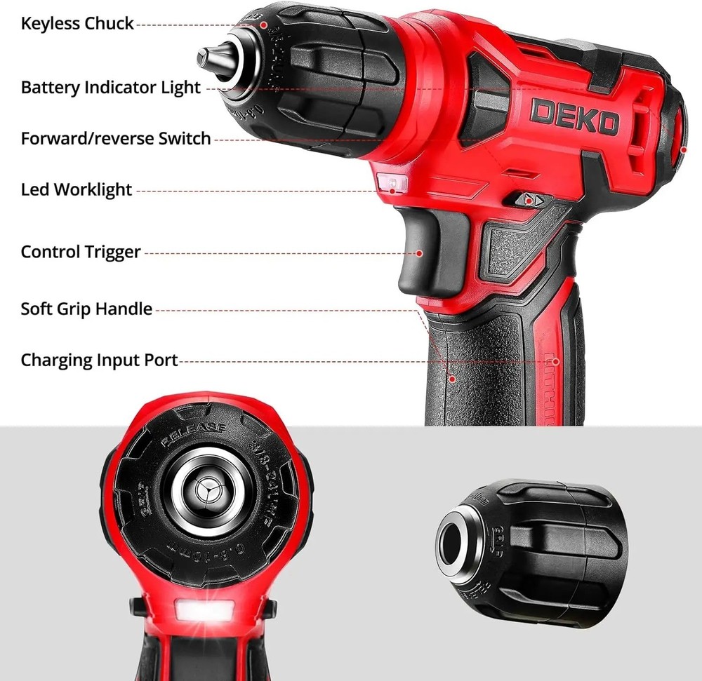 Drill Set Tool Set with 8V Red Cordless Drill, Home Tool Kit with Drill,