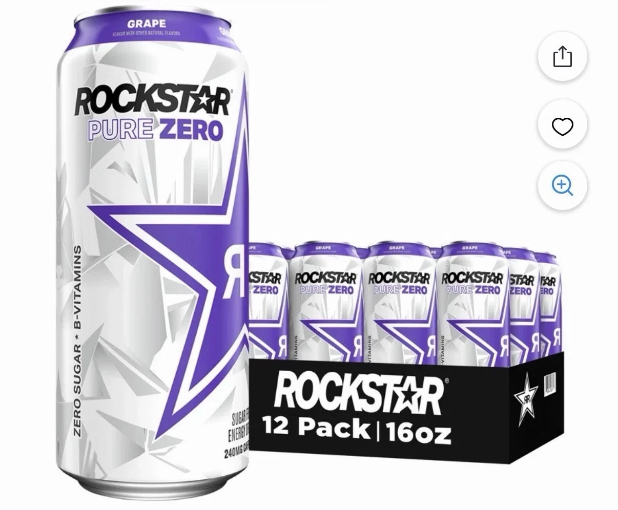 Rockstar Pure Zero Grape Energy Drink 12 Pack 16oz Sugar Free 240mg Caffeine