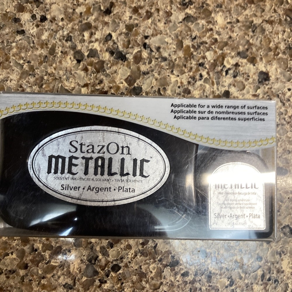 Tsukineko Stazon Metallic Fast Drying Solvent  Ink Pad & Refill - NEW silver