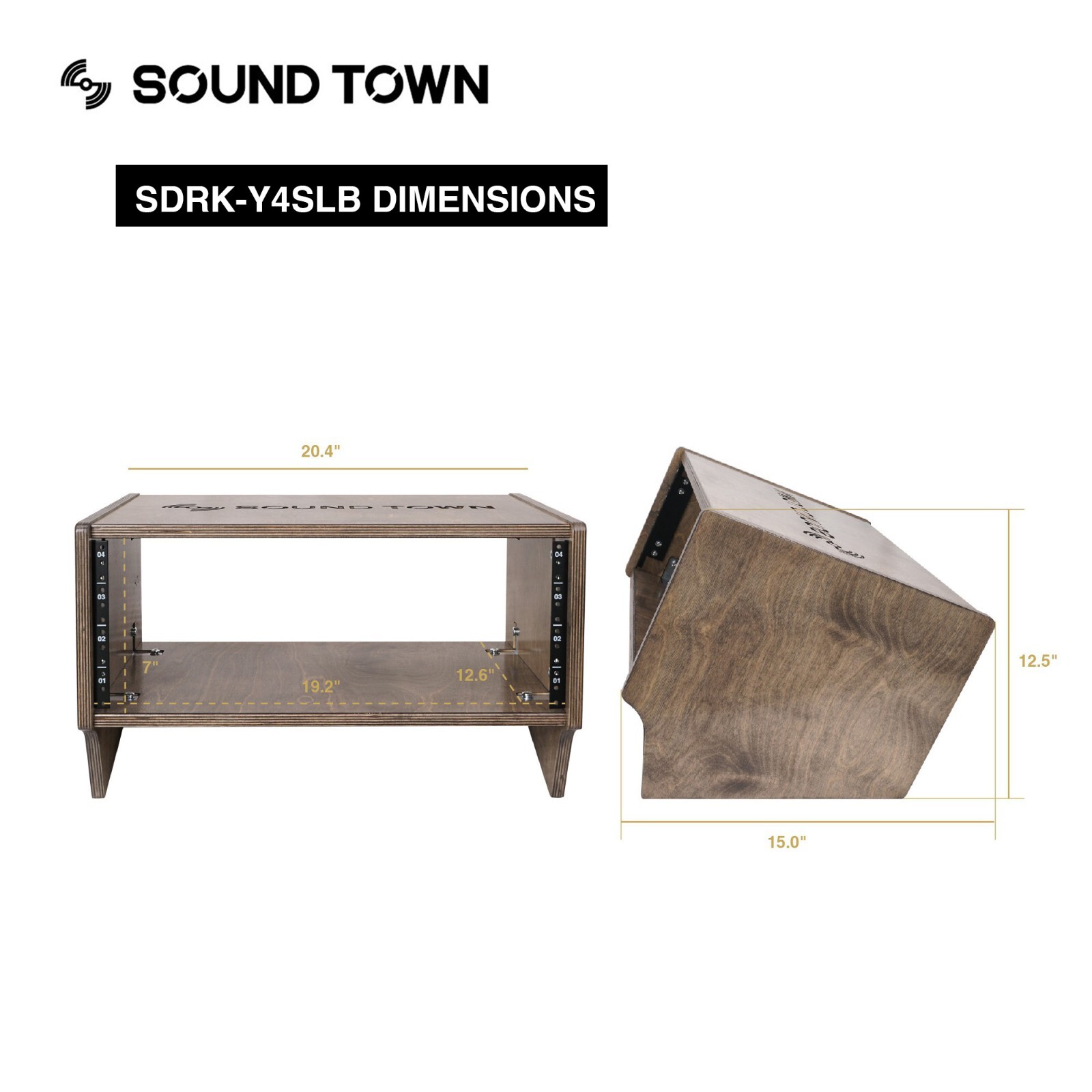 Sound Town DIY 4U Angled Studio Rack w/ Plywood, Weathered Brown (SDRK-Y4SLB)