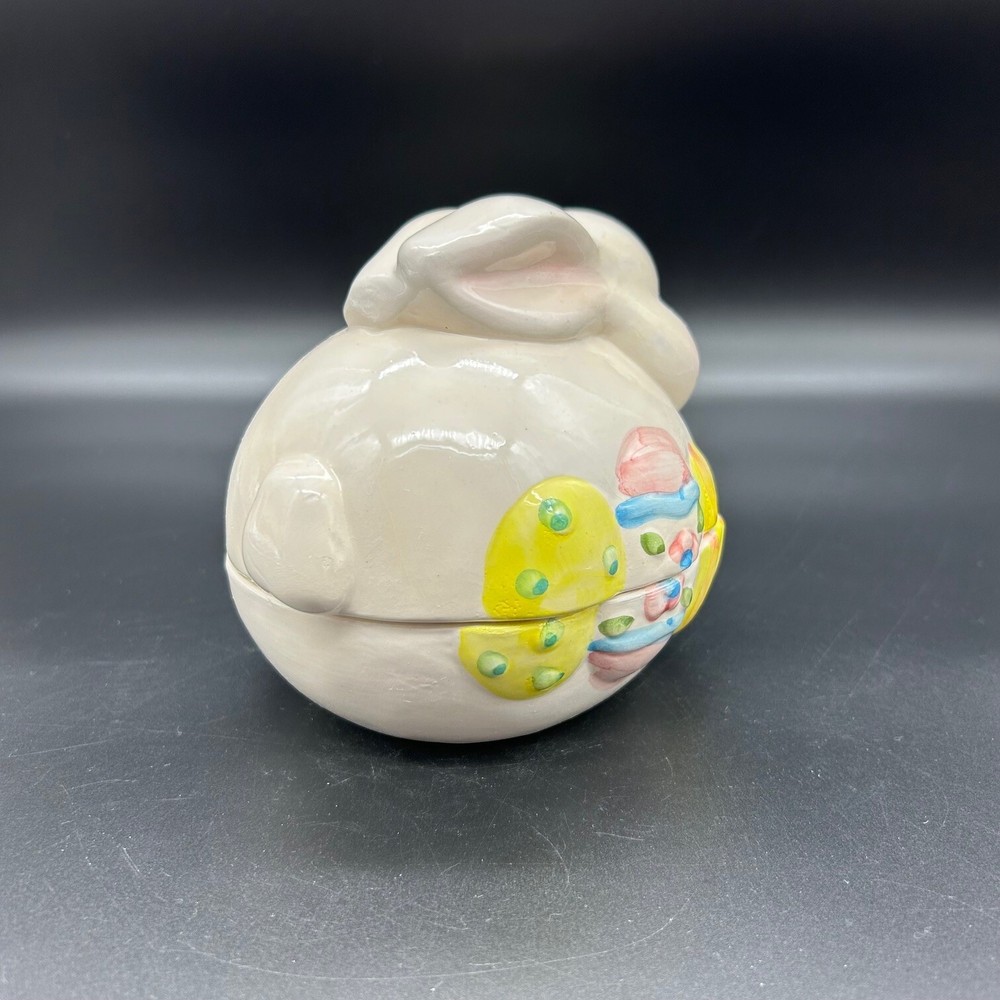 Vtg Earthenware Easter Bunny with Eggs 2 piece Candy Dish NEW in Box