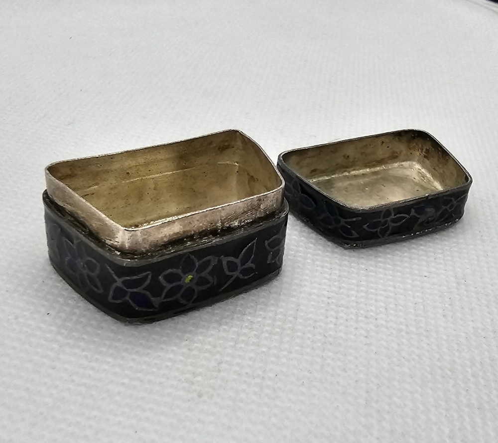 Vintage Small Silver Box Enamel 925