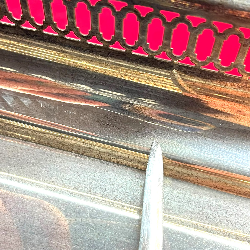 VTG 19" Tarnished Silver Plated Rectangular Butler Serving Tray Pierced Gallery