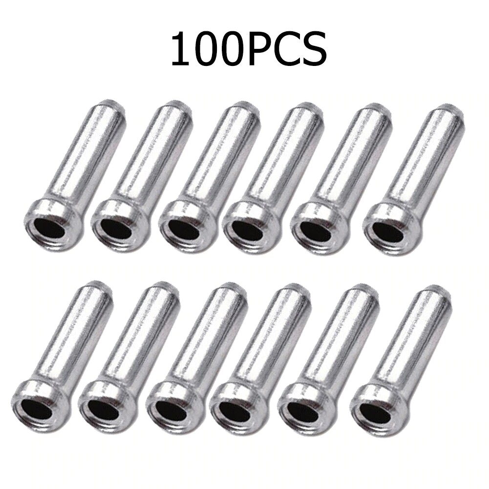 100 Bike Cable End Cap Silver Brake Shifter Wire Crimp Mountain Bicycle Aluminum