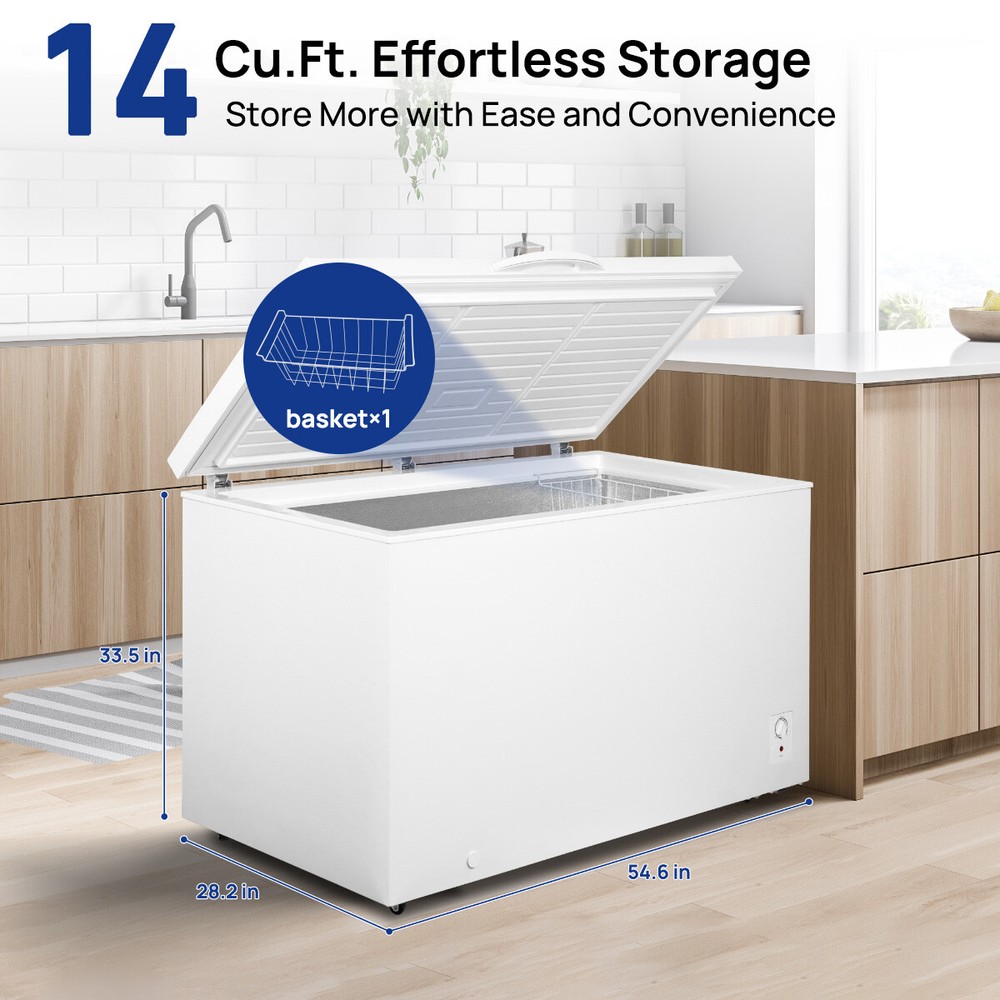 Chest Freezer 14 Cu.Ft  Compact Freezer 4 Universal Wheels Compressor