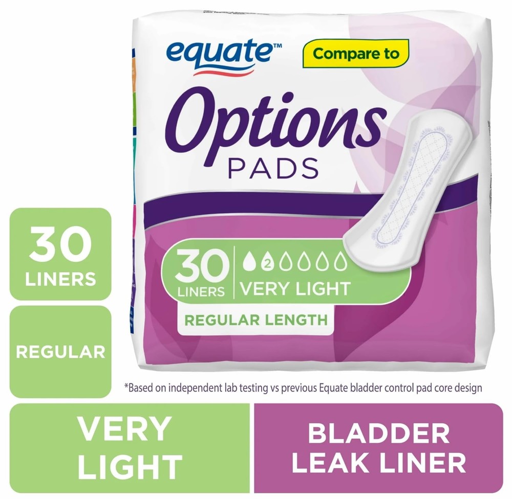 Equate Options Liners Light Bladder Leakage Protection, Regular