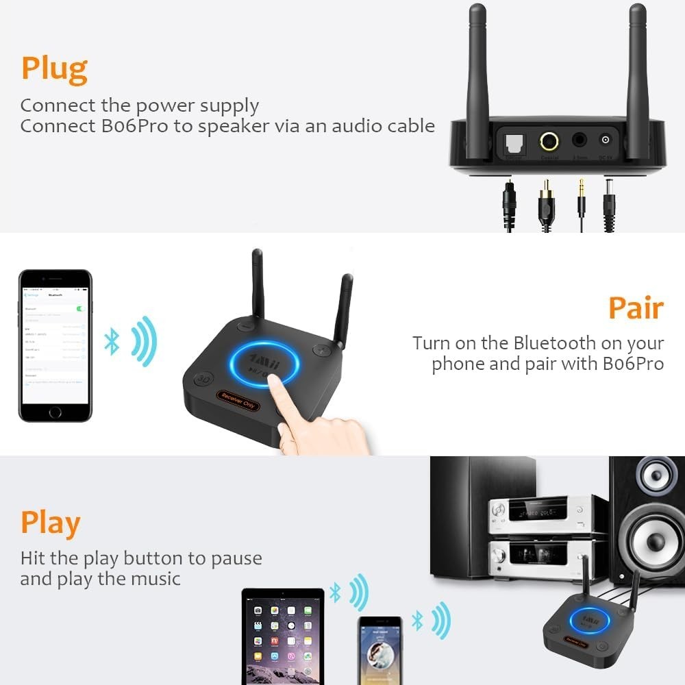 1mii B06 Pro Bluetooth Adapter 5.2 Long Range Hifi aptX HD 3D Surround Home