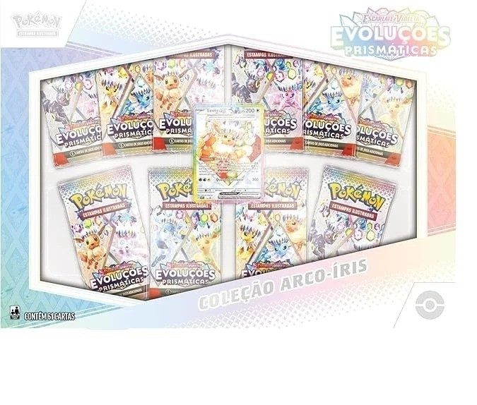 Pokemon Box Prismatic Evolutions Rainbow Eevee Collection 61 Card Brazilian Game
