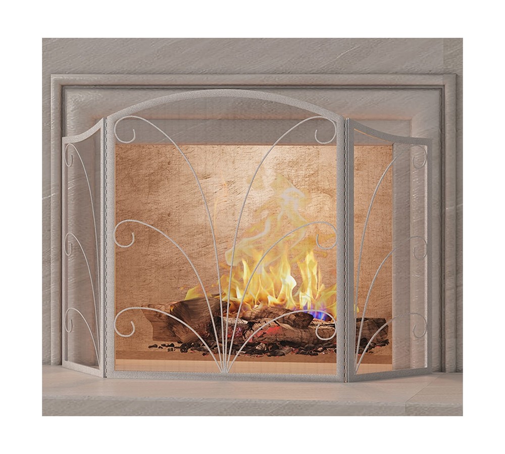 Kingson 3-Panel Arched Fireplace Screen Decorative, Handcrafted Scroll Wrough...