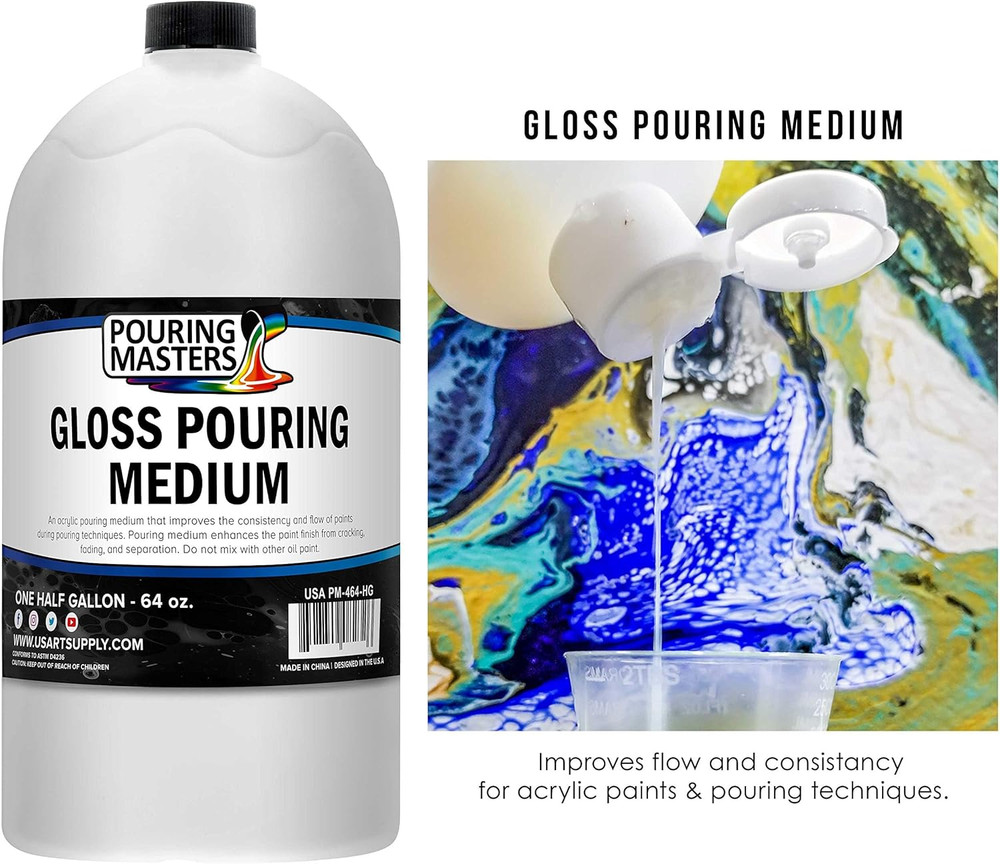 Professional Gloss Pouring Effects Medium, 64 Oz. (Half-Gallon) - Improves Flow