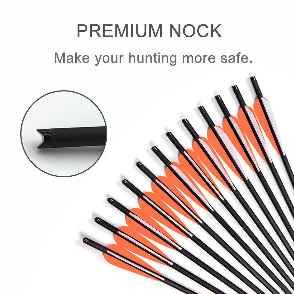 12PCS 20" Archery Hunting Carbon Crossbow Bolts Half Moon Nock OD 8.8mm Arrows