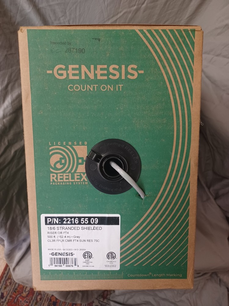 Genesis 21165509 18/6 Unshielded Riser Security Cable, Gray, 500ft, NIB