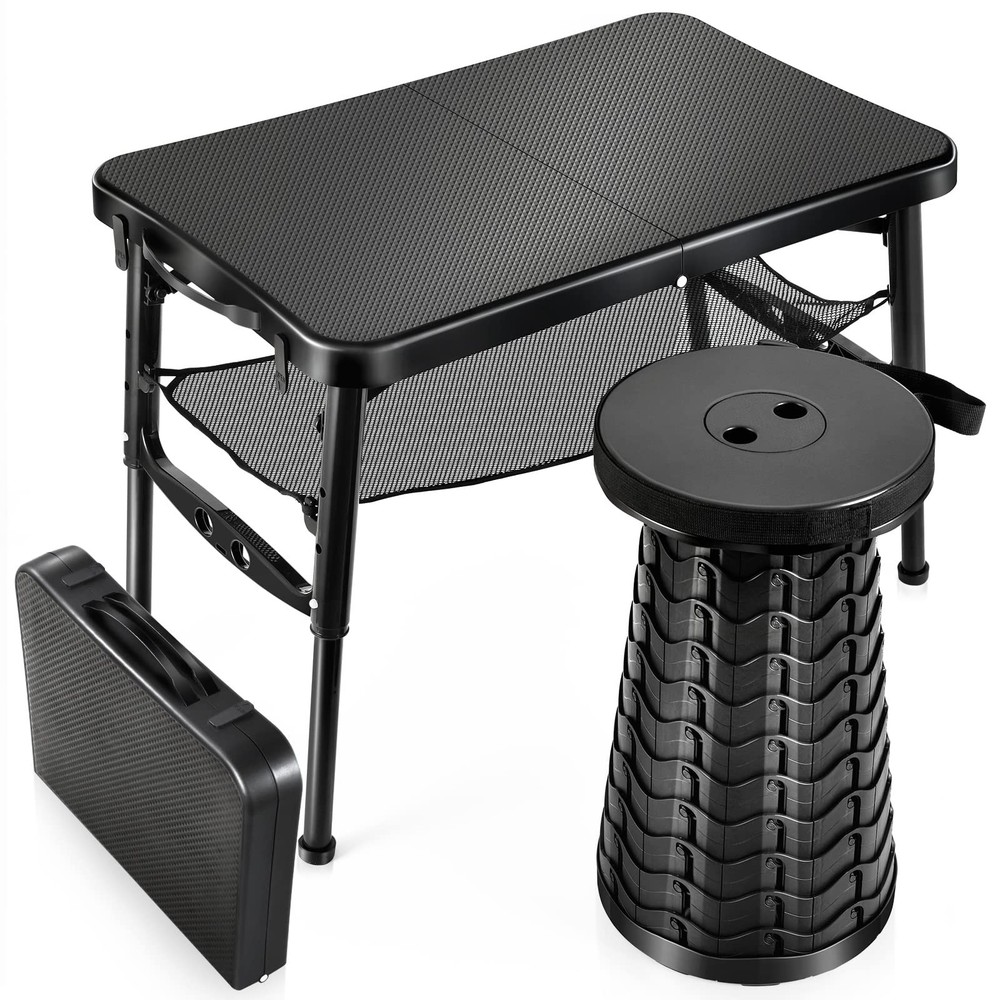 KPR Retractable Small Folding Table and Stool Set, Portable Camping Foldable ...