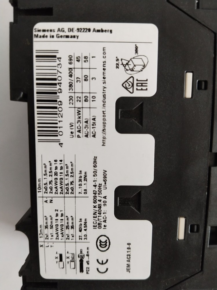 SIEMENS POWER CONTACTOR 3RT2038-1AL2O
