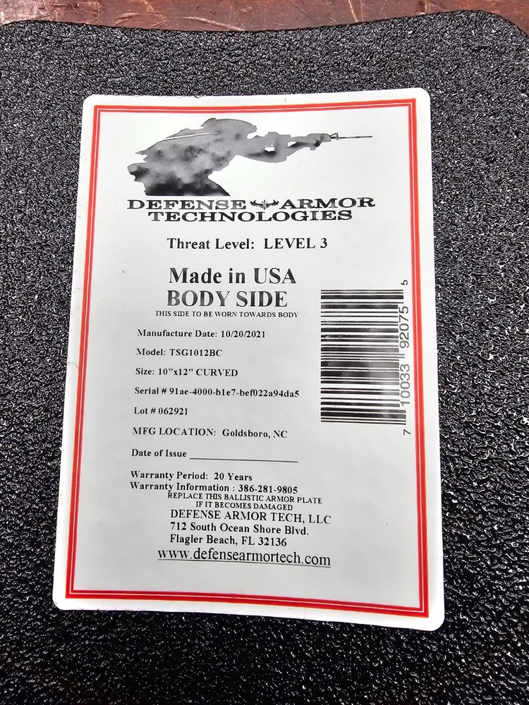 Defense Armor Technologies level 3 plates w/Carrier
