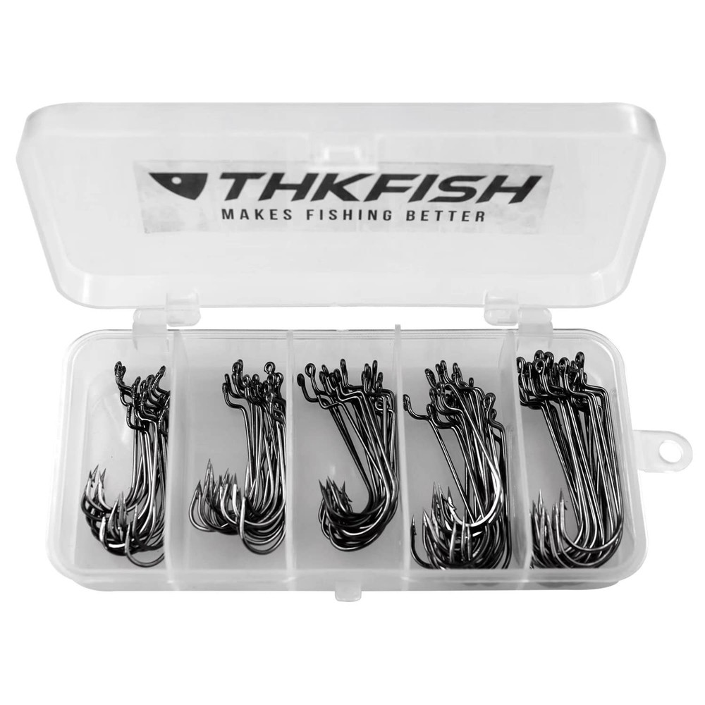 THKFISH 50pcs/100pcs/box Offset Worm Hook Fishing Hook Set Dropshot Hook Set ...