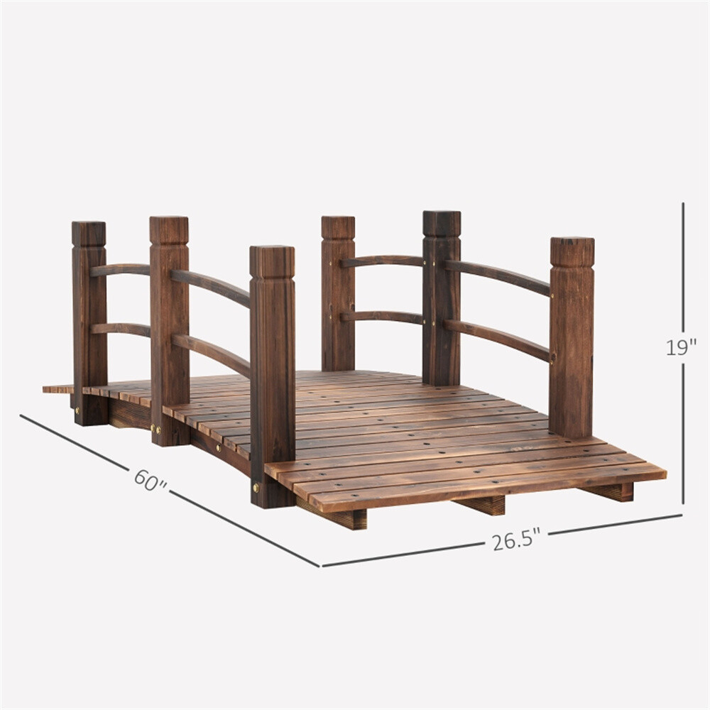 Wooden Garden Bridge Arc Footbridge Curved Bridge Frame with Side Rails