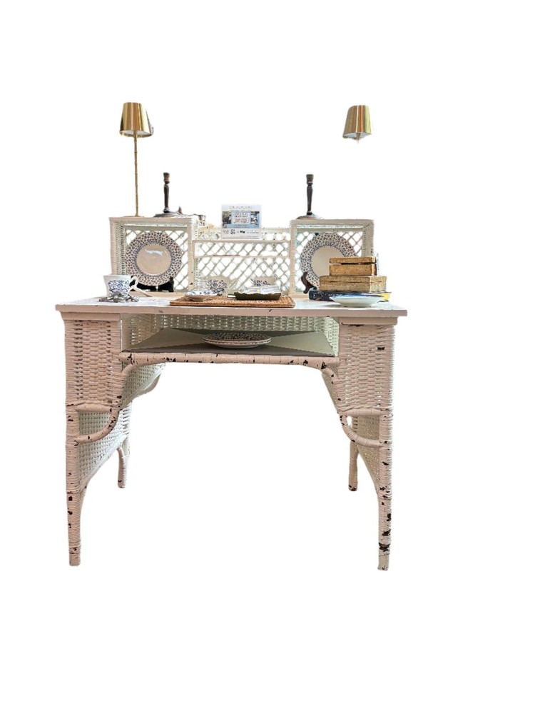 Antique White Wicker Writing Desk