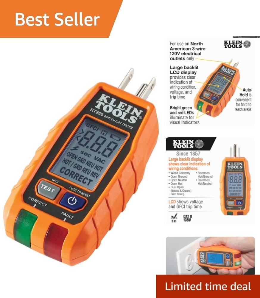Klein Tools GFCI Outlet Tester with LCD Display - Reliable Voltage Testing