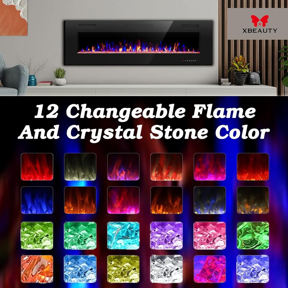 36 '' Wall Mounted Recessed Electric Fireplace Insert,Touch Screen,Remote