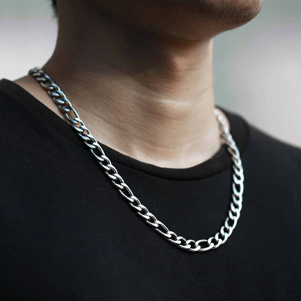3/5/7/9mm Silver Stainless Steel Figaro Chain Necklace Choker Men Women 16-30"