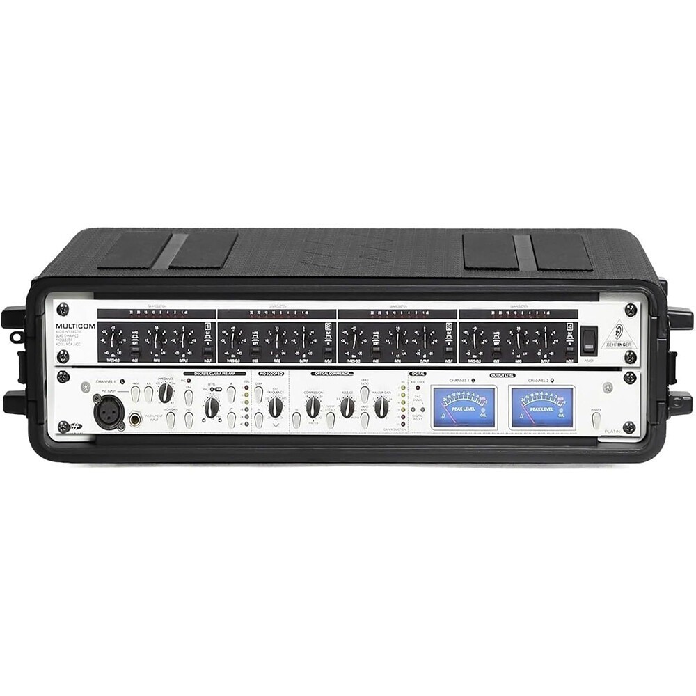 2U Rack Case 19" Solid Waterproof Dustproof Flight Case 2 Space Shock Mount Rack