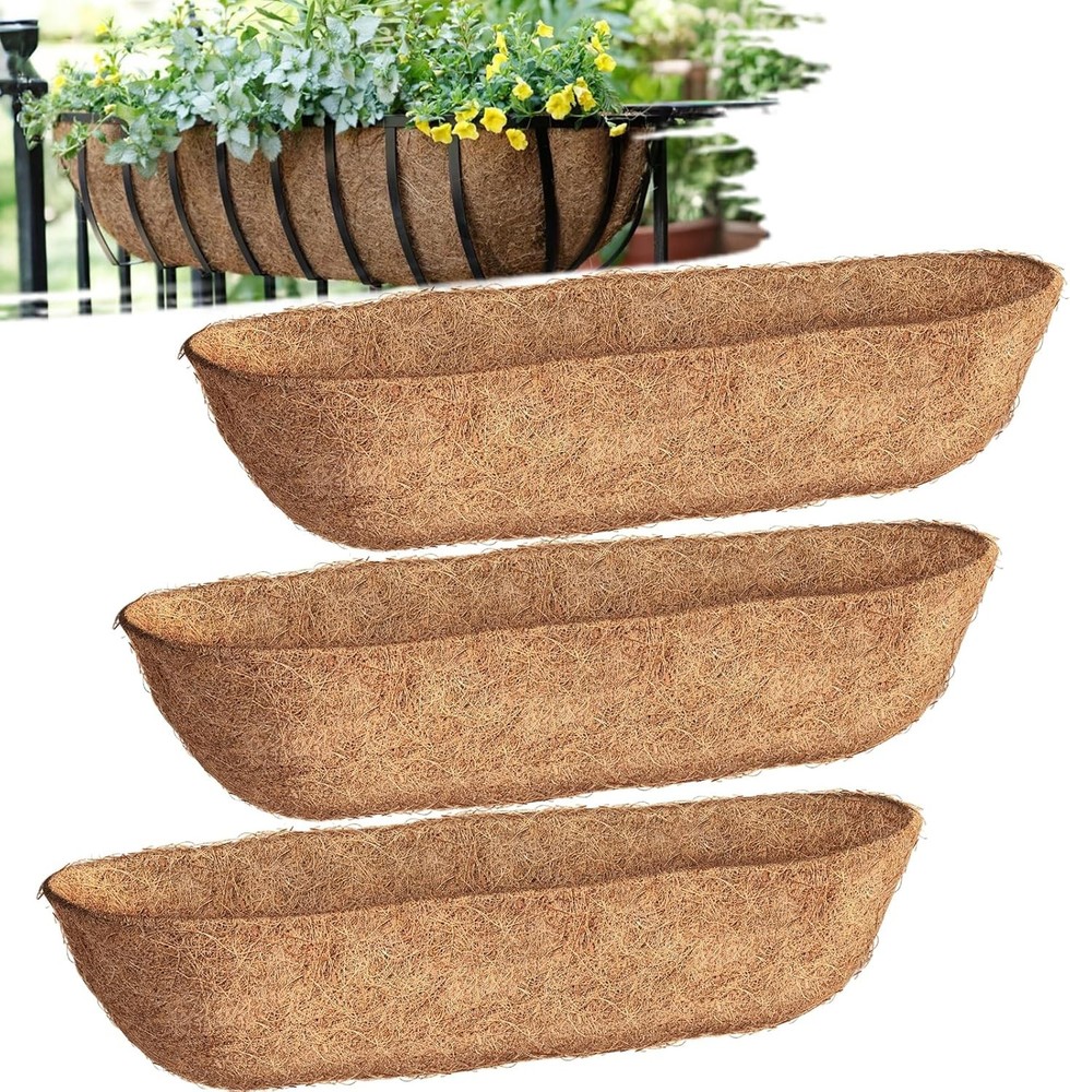 30 inch Coco Liners Trough 3 Pack Window Boxes Planters Coconut Husk Railing