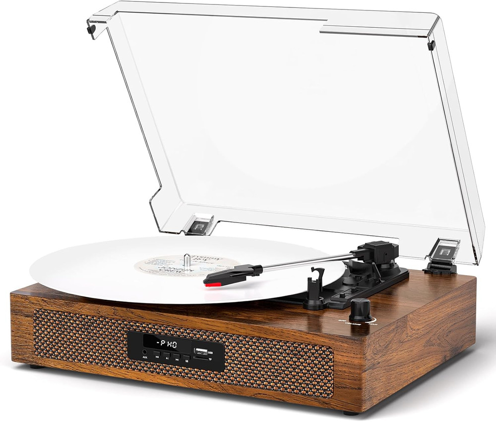 Bluetooth Record Player - 3 Speed Turntable with Built-In Speaker USB Recording