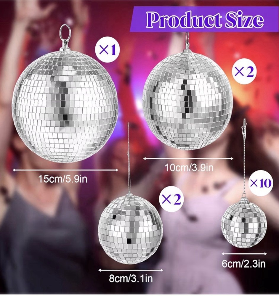 15 Pack Silver Disco Ball Mirror Ball with Hanging Ring