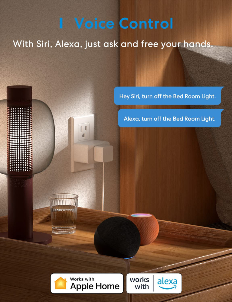 Smart Plug Mini Support Apple Homekit, Siri, Alexa, App Control, Timer, 15A & Re