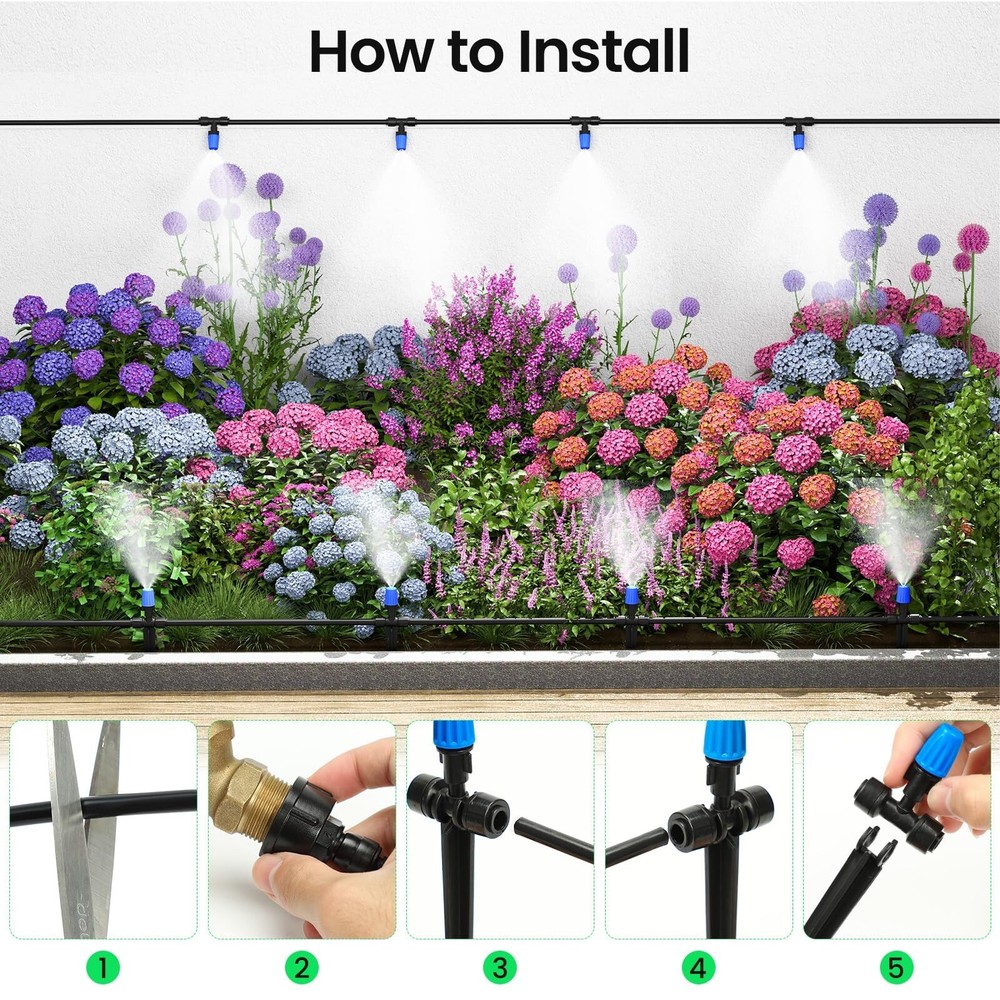 MIXC 65FT Greenhouse Watering System- Quick Efficient Connector Hanging Plant...