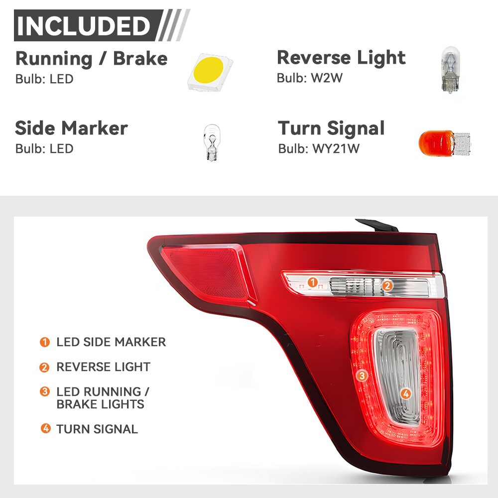LED Tail Lights For 2011-2015 Ford Explorer Base/ Sport / XLT Left + Right Pair