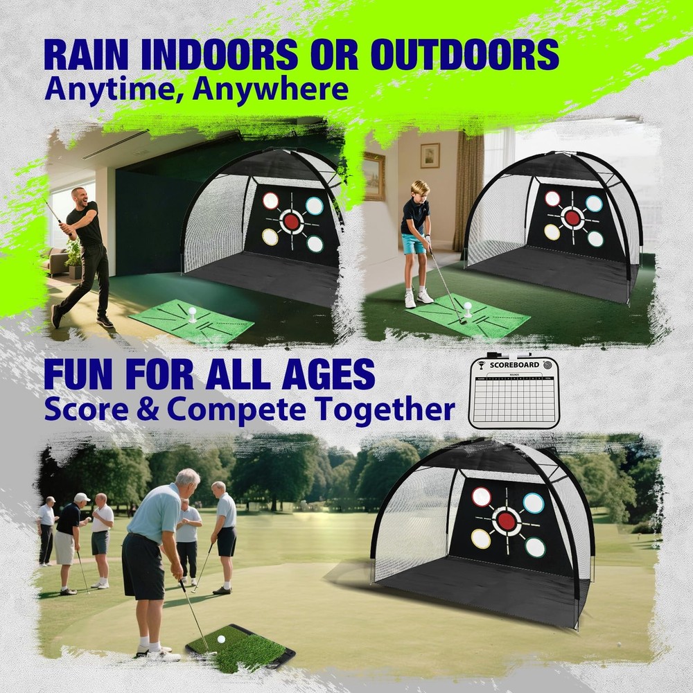 Golf Net, Pro-Grade 10x7 FT Golf Practice Net Kit with 2-in-1 Replaceable Non...