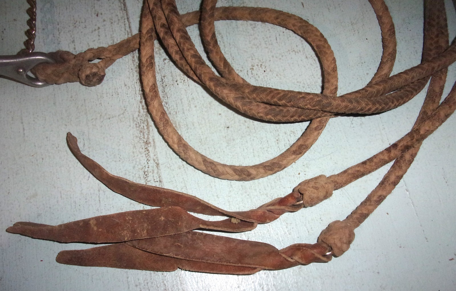 Sleister Aluminum Mechanical Hackamore Rawhide Nose Split Cord Reins w/ Poppers