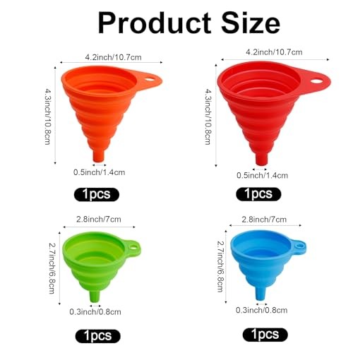 4 Pack Silicone Collapsible Kitchen Funnel Small & Large