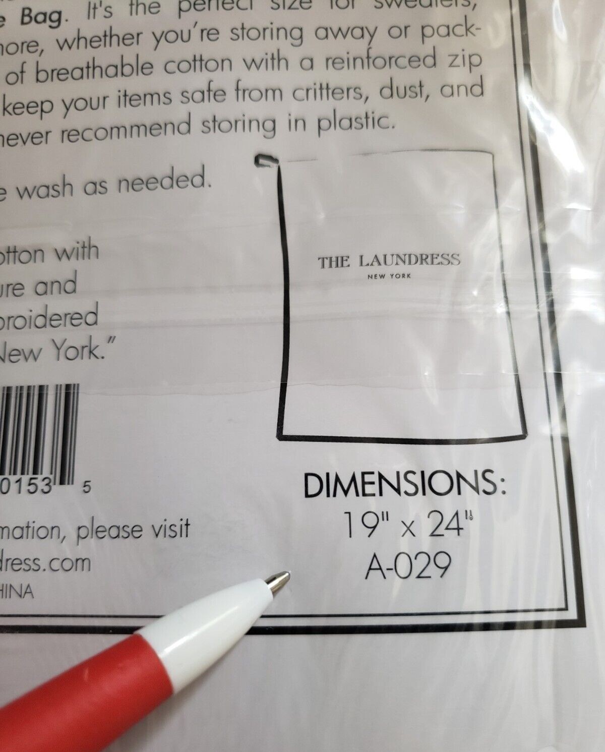 The Laundress - ALL PURPOSE STORAGE BAG - 1 pack - One Size Fits All - 19" x 24"