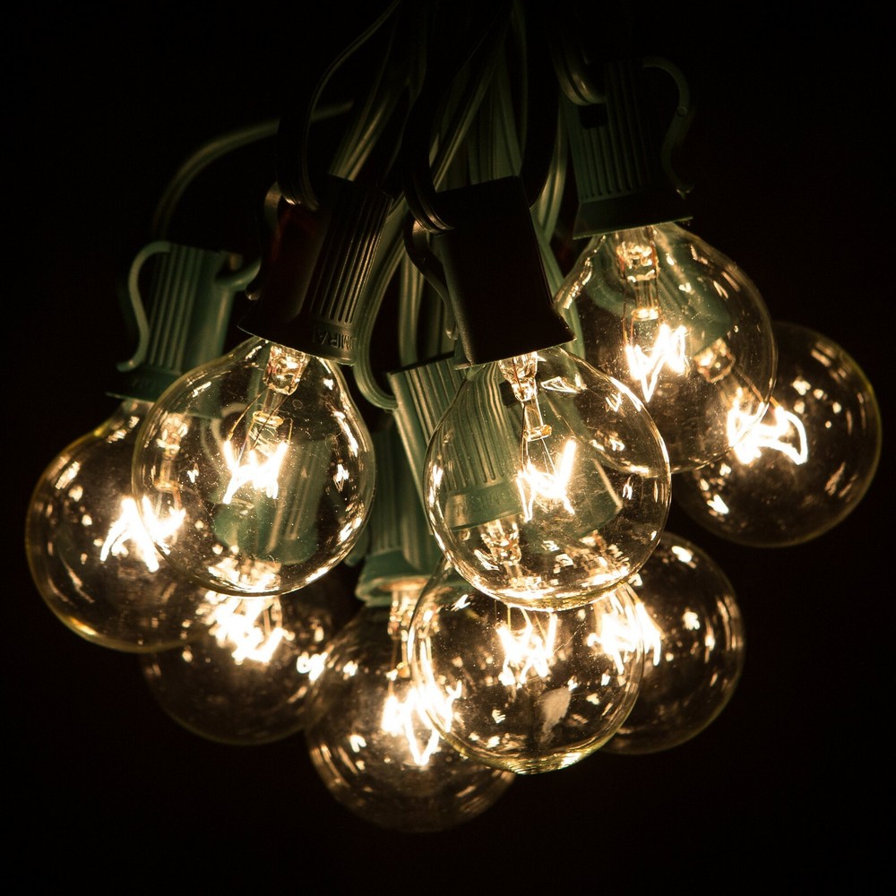 G40 Clear Globe Outside Backyard String Lights with Green Wire - 25’, 50’, 100’